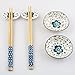 funwill Floral Print.Ceramics Sushi Eating Saucer Set Dipping Saucers 2-Person 8 Pieces in Gift Box (Blue flowers)
