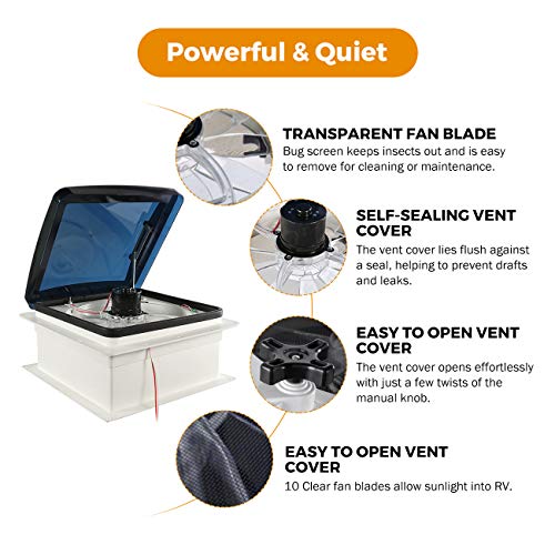 Partol RV Roof Vent Fan with Remote and Rain Sensor Camper RV