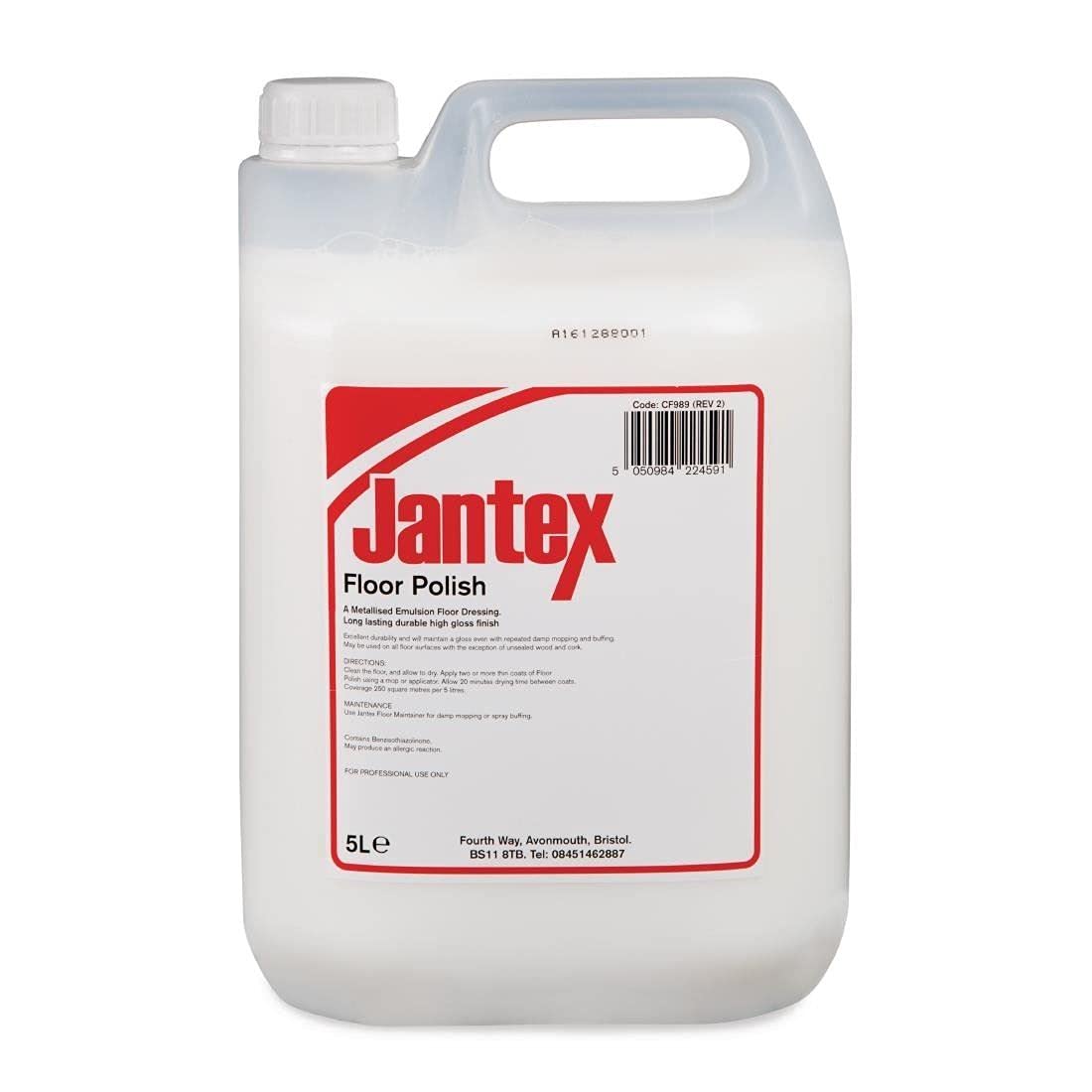 Jantex Professional Grade Floor Polish Ready To Use 5 Litre, Sweetly Scented, For Use on All Types of Water-Resistant Flooring, Long-Lasting Finish, Bars Restaurants Cafes | CF989