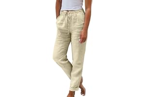 ZsaeSM Cropped Linen Pants Women Plus Size Drawstring Elastic High Waisted Joggers Lightweight Summer Ankle Pants w/Pockets