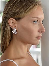 Mariell Blush - Pendientes de oro rosa con circonita cúbica y tréboles cortados con marquesina   novia, boda y madre de novia