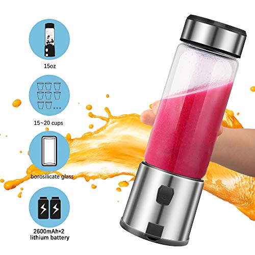 TOPQSC Portable Blender, Personal Blender 15oz USB Rechargeable 5200mAh