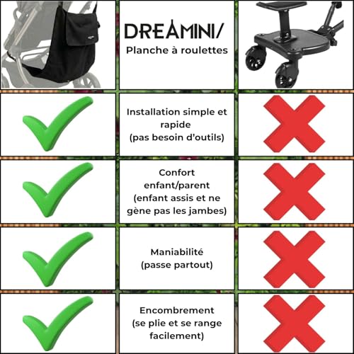 Dreamini Pram Hammock with Safety Net – Pram Accessory for Children 2-5 Years – Compatible with Most Strollers with Underseat Basket – Comfortable Alternative to Buggy Board