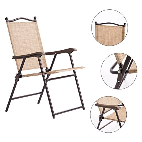 Giantex Patio Folding Chairs Sling Back Chairs Indoor Outdoor Camping Chairs Garden Patio Pool Beach Yard Recliners Lounge Chairs w/Armrest Set of 2 (Yellow) - Thumbnail 3