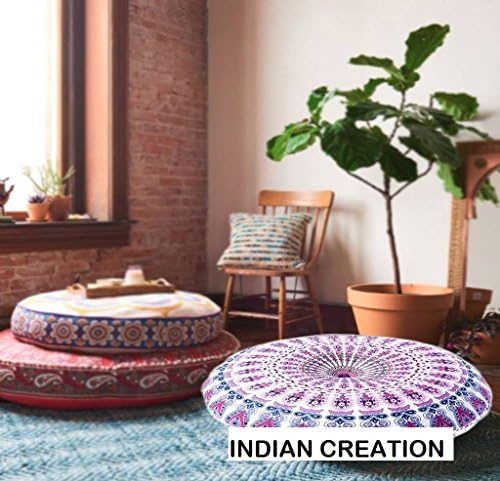 INDIAN CREATIONS 32" Mandala Tapestry Decorative Designer Boho Pillow, Round Seating Pouf Ottoman, Mandala Floor Pillow, Meditation Pillow, Handmade Pillow Insert, Mandala Pillow Throw,(Cover Only)
