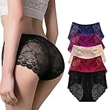 CULAYII Women’s Mid Rise Lace Panties, Soft Seamless Sexy Lingerie Brief Underwear Breathable Panties For Women (5pack multicolored, XXXL=US XXL)