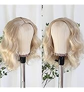 Maycaur Lace Front Wigs Platinum Wig Blonde Short Body Wave Lace Front Wig Bob Wigs for Women Bla...