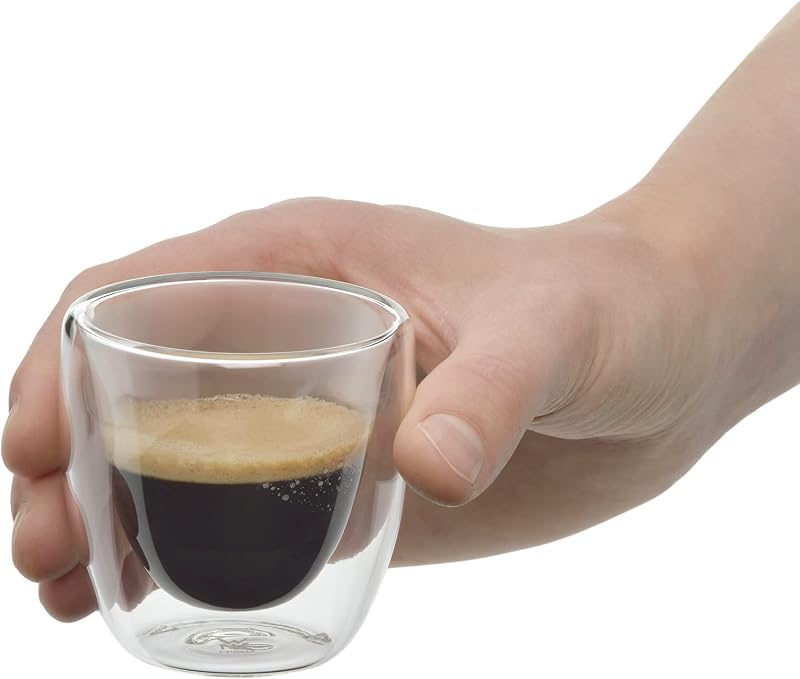 Kult - Juego Dos Tazas de Café y Té de Cristal, Vasos de Espresso 80 ml de Doble Pared Transparente de Vidrio Borosilicatado
