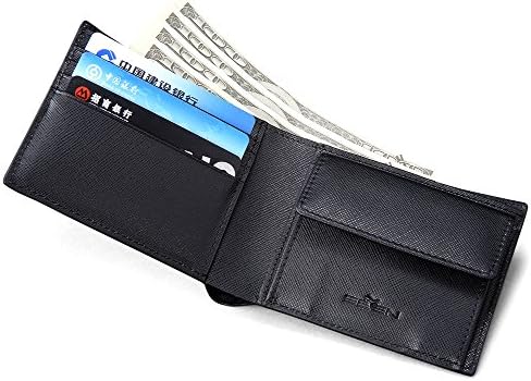 Seven Men`s Genuine Real Leather Bifold Card Case Wallets (Black,Small Packet inside)