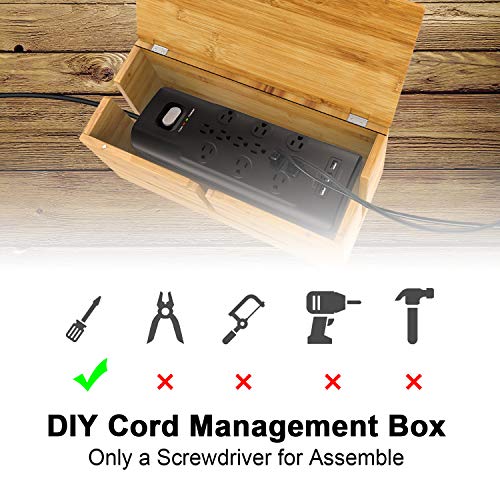 Cable Management Organizer Box Bamboo DIY Cord Organizer Box
