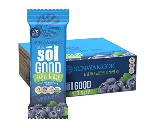 Sunwarrior – Sol Good Protein Bar, Organic, Refined Sugar-Free & Vegan, Brown Rice, Pea & Quinoa Protein (Blueberry Blast)