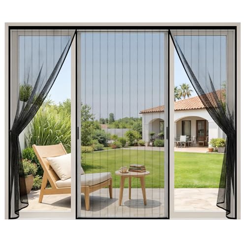 Moustiquaire Porte Magnetique,250x212cm Moustiquaire Baie Vitrée Coulissante,Aimantée Double Ouverture Latérale,Fermeture Automatique,Sans Perçage,Anti-moustiques pour Entree Balcon Salon Veranda