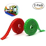 Reusable Silicone Self-Adhesive Building Block Tape, Compatible With Lego Collection Construction, Educational Inspire Imagination Toys, 2 studs (Green+Red)