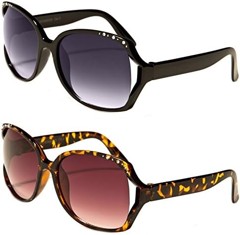 Girls Fashionable Rhinestone and Floral Vented Kids Butterfly Sunglasses UV400 - Ages 3-10 - Carry Bag (2 Pack)