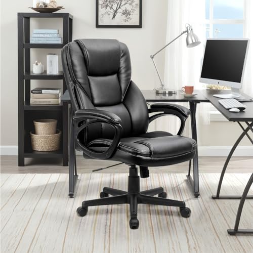 Furmax Office Executive Chair High Back Adjustable Managerial Home Desk Chair, Swivel Computer PU Leather Chair with Lumbar Support (Black)