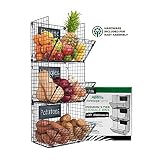 Saratoga Home Premium 3-Tier Wall Mounted Hanging Wire Baskets with Chalkboards High-Grade Black Iron - Fruit or Produce Storage - Pantry Organization --Rustic Country-Style