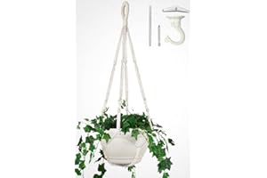 ECO JOY Shineloha 43 Inches Macrame Planter Hanger Large for 12 inch Pot + Swag Hook (Extra Long & Big) | Large Hanging Planter for Indoor Plants | No Tassel, Cotton Rope, NO Pot/Plant Included (Beige)(XL)