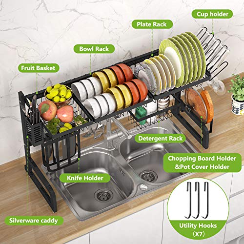 Over The Sink Dish Drying Rack - 1Easylife Adjustable 2-Tier Large Dish Dryer Rack for Kitchen Organizer Storage Space… - Image 2