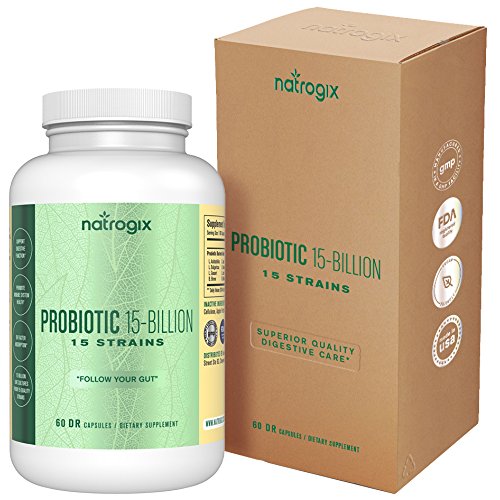 60 Day 15 Strain 15 Billion CFU Probiotic with Prebiotic by Natrogix – Third Party Tested - Acidophilus, Bifida and More. Guaranteed Potency, Shelf Stable. Targeted Delivery for Fast, Powerful Results