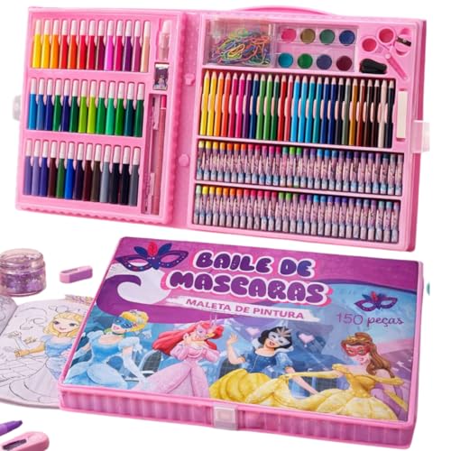 Maleta de Pintura Infantil 150 Itens Baile das Máscaras Desenho Arte Material Escolar Presente para Crianças