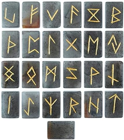 Indoor Fountains & Accessories - Crocon Grey Aventurine Rectangle Shape Gemstone Runes with Elder Futhark Alphabet Engraved 25 pcs Rune Set Crystal Divination Metaphysical Reiki Healing Chakra Runes Set with a Pouch Size : 20-25mm