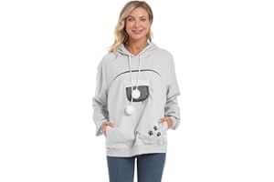ZIIFULLHOU Women Pet Carrier Sweatshirt Puppy Kitten Holding Hoodies Long Sleeve Pouch Tops