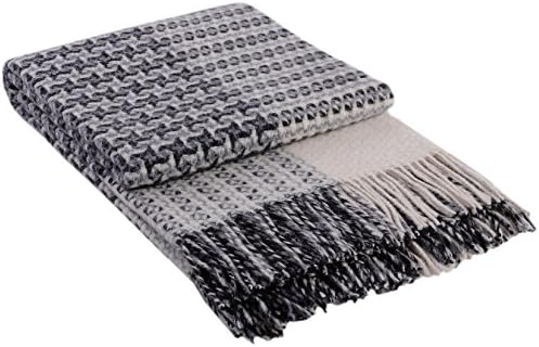 Luxury Wool Blanket 55”x79” by CG Home – Super Warm and Soft Grey Blanket for Cozy Fall and Winter Days –Tartan Plaid Throw Blanket Accents Any Home Décor (Twin)