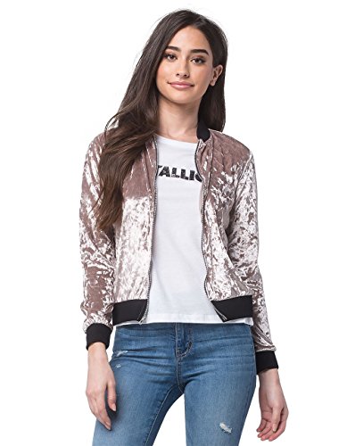 FULL TILT Velvet Womens Bomber Jacket, Mushroom, X-Large