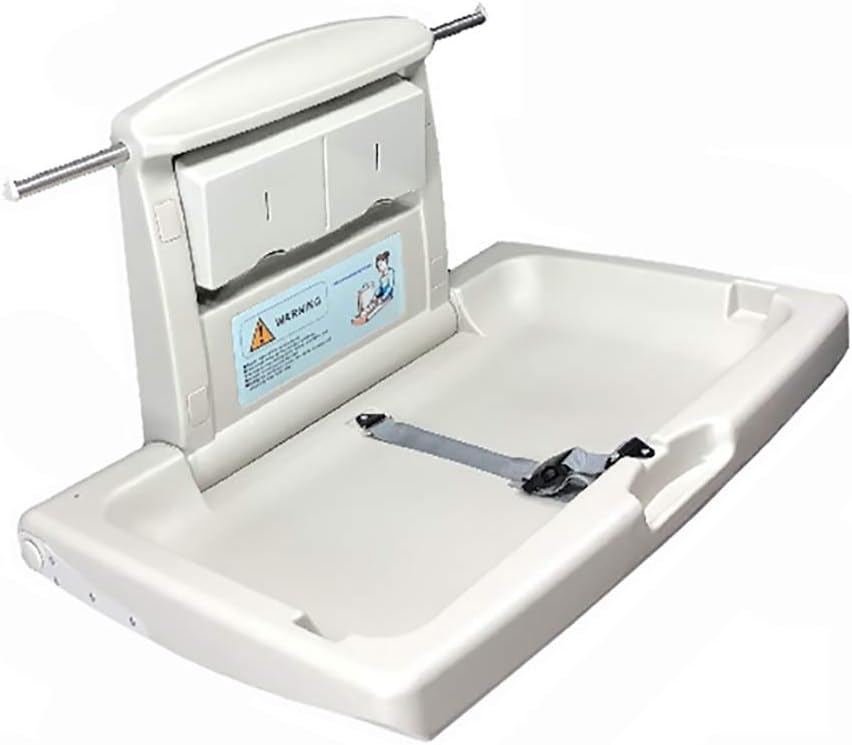 Wall Mounted Baby Changing Station for Commercial Bathrooms, Horizontal Fold Down Diaper Changer Table with Safety Straps