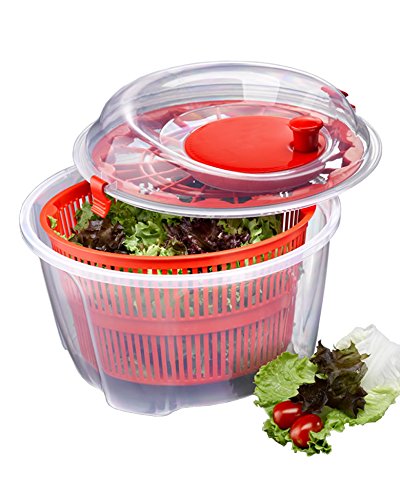 Red Manual 5 Quart Salad Spinner and Keeper for Drying Lettuce & Vegetables, BPA-Free Dishwasher Safe