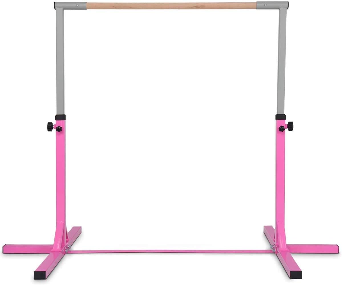 FANTASK Gymnastics Junior Training Bar, Adjustable Horizontal Kip Bar, Gymnastic Training Bar with Adjustable Height, Junior Horizontal Kip Bar for Home Indoor Training - Pink