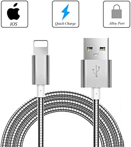 Hathow Lightning Cable, Lightning to USB Cable Apple Certified Charger Cable 3.3ft Metal Braided Lightning Cords Super Fast Charging and Syncing for iPhone, iPad, iPod and More IOS Devices (Silver)