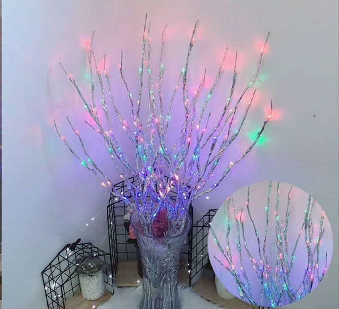 Photo 1 of DK177 2 Pack Led Branch Light Battery Operated Lighted Branch Vase Filler Willow Tree Artificial Little Twig Power Sliver 30 Inch 20 LED for Home Romantic Decoration (Sliver-Color)