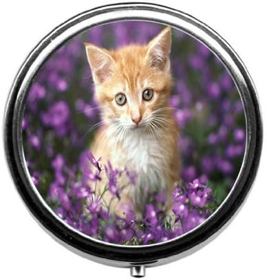 The cat is in The Purple Flower Pill Box/Pill case-Round Pill Box/case- Three-Compartment Pill Box/Pill case