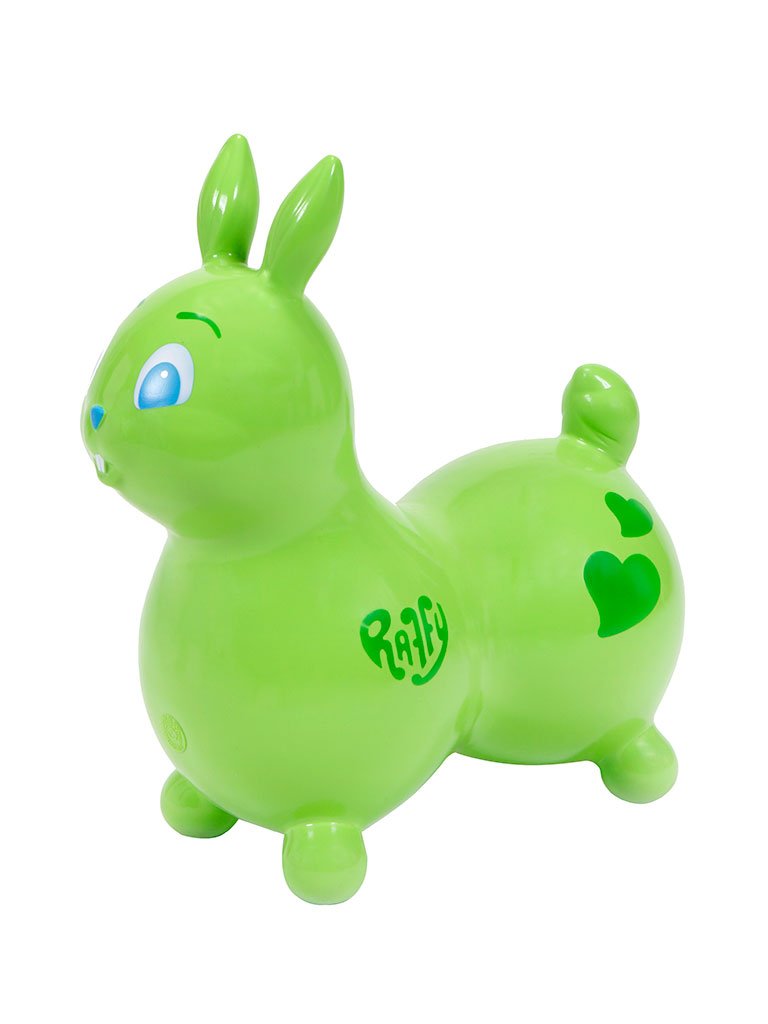 Gymnic Raffy Green Inflatable Jumping Rabbit for Children 3+, ride-on toy ideal for jumping, swinging and having fun in safety, promotes the development of balance, strength and coordination