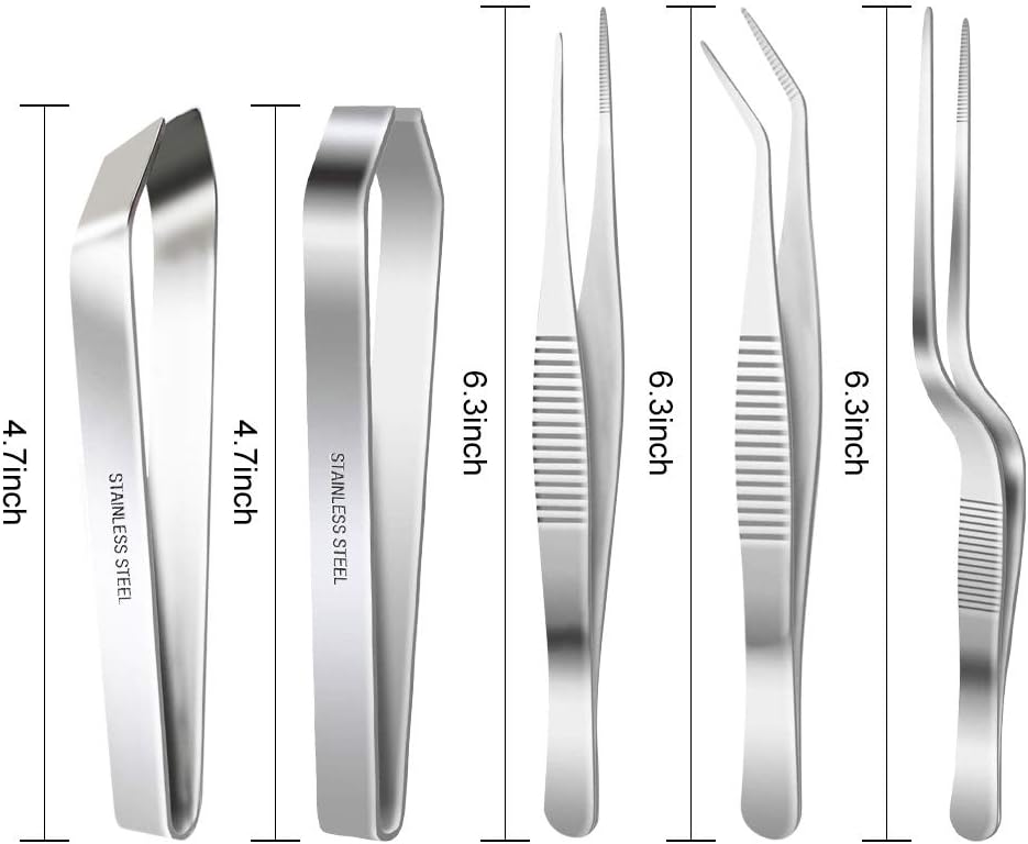 SelfTek Stainless Steel Tongs Tweezers 5 Piece Set - Image 3
