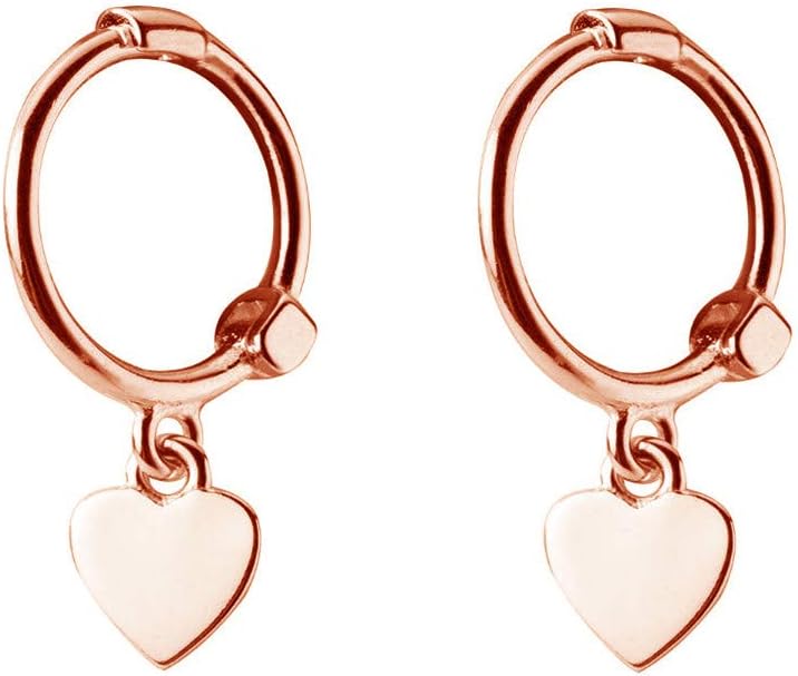 S925 Sterling Silver Tiny Love Heart Dangle Small Hoop Earrings for Women Teen Girls Cartilage Cute Sleeper Dainty Huggie Hoops Rose Gold Plated