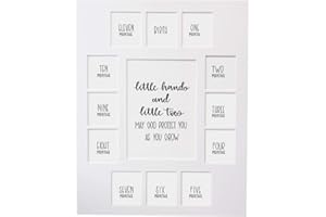 Rustic Red Door Co. Baby's First Year Picture Mat - Little Hands and Little Toes Photo Collage - No Frame - 13 Picture Slots - Newborn Birth to One Year Birthday - Watch Your Baby Grow (White Mat)