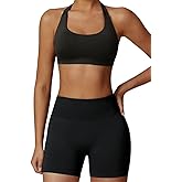 Workout Sets for Women 2 Piece Seamless Halter Sport Bra High Waist Shorts Exercise Gym Yoga Outfits