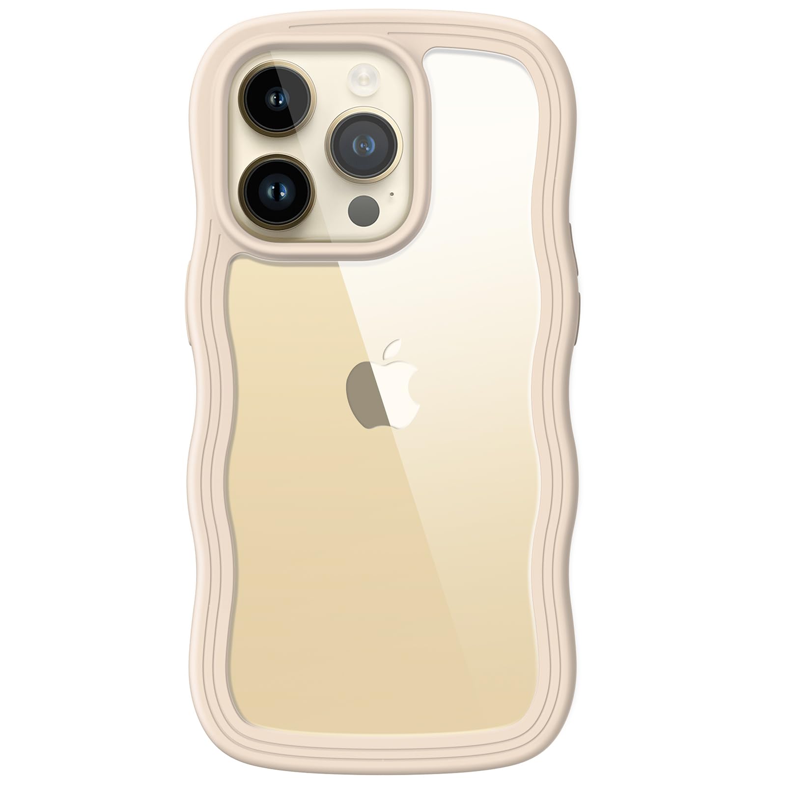 JETech Cute Case for iPhone 14 Pro Max 6.7-Inch, Wave Frame Curly Shape Shockproof Phone Cover for Women and Girls, Clear Hard PC Back (Gold)