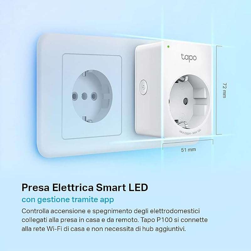 P100 Presa Smart WiFi 10A 2300W Timer Controllo App Alexa Google, 4pz