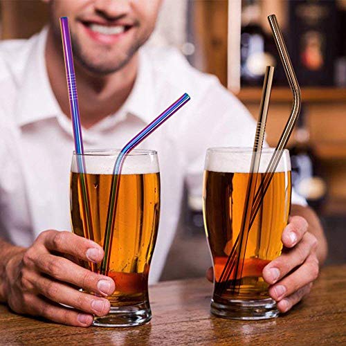 Multicolor Colorful Stainless Steel Straws, Reusable Drinking Straws Eco-Friendly Straight and Bend Straws for 20 30 OZ Yeti Tumblers Cups Mugs Cold Beverage with FDA (A, Multicolor)