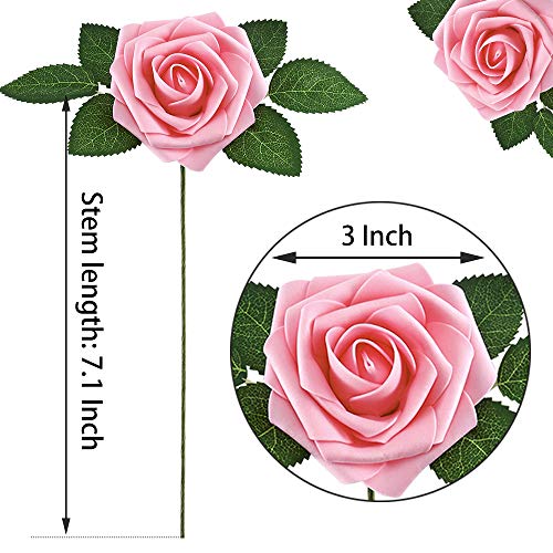 Higfra Artificial Flowers Pink Roses Real Looking Fake Roses w/Stem for DIY Wedding Bouquets Centerpieces Arrangements Party Baby Shower Home Decorations - Pink