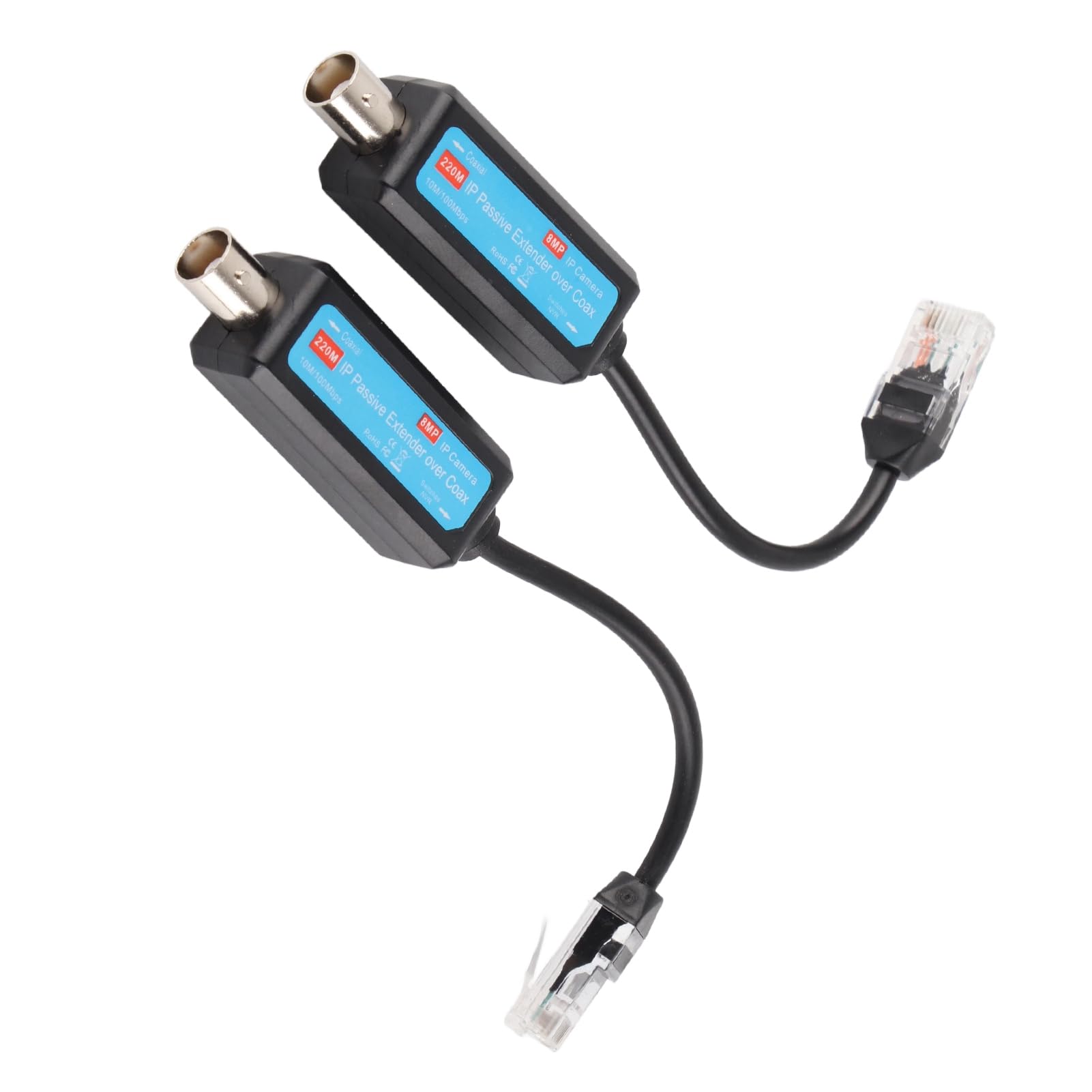1Pair 10/100Mbps 1CH IP Network Transmitter, Fast and Easy to Install Passive IP Network Coaxial Transmitter Receiver Extender for IP NVR Camera