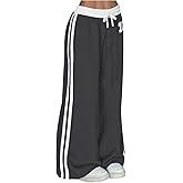BEAUDRM Girl's Striped Baggy Sweatpants Drawstring Waist Wide Leg Track Pants Workout Sports Trousers with Pockets