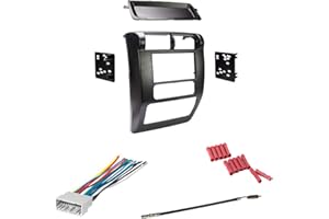 CACHÉ KIT17 Bundle with Car Stereo Installation Kit for Jeep Wrangler 2003 – 2006 in Dash Mounting Kit, Harness, Antenna Adapter for Double Din Radio Receivers (4 Item)