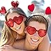 Skylety 12 Pieces Valentines Head Boppers and Red Heart Glasses for Girls Women, Heart Headbands for Valentine Party Props Accessory Holiday