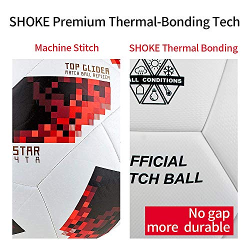 SHOKE Soccer Ball Size 5 Thermal-Bonding Hold Air, Water-Resistant Match Soccer Balls for Training Sports Rebound Height 51.18-53.15 inch