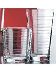 Set of 16 Heavy Base Ribbed Durable Drinking Glasses Includes 8 Cooler Glasses(17oz) and 8 Rocks Glasses(13oz), 16-piece Elegant Glassware Set