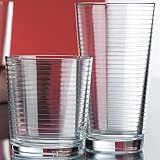 Set of 16 Heavy Base Ribbed Durable Drinking Glasses Includes 8 Cooler Glasses (17oz) and 8 Rocks Glasses (13oz), Clear Glass Cups - Elegant Glassware Set